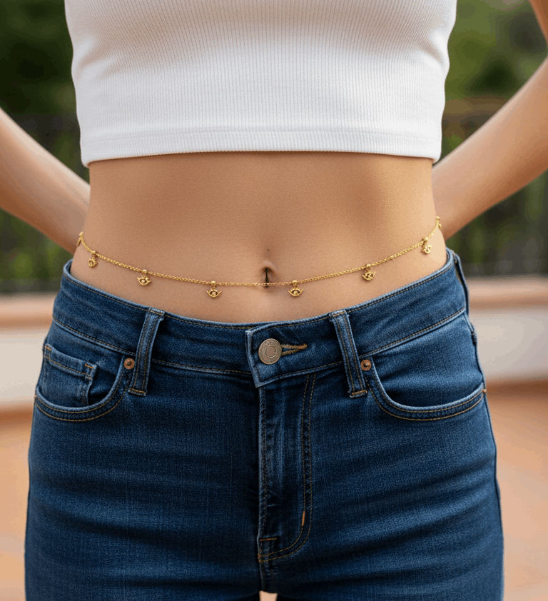 Anti Tarnish Evil Eye Charm Waist Chain 18K Gold Plated