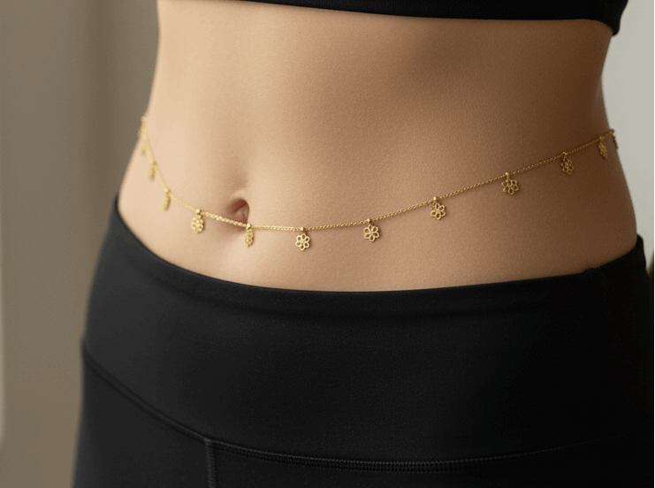 Anti Tarnish Flower Charm Waist Chain 18K Gold Plated