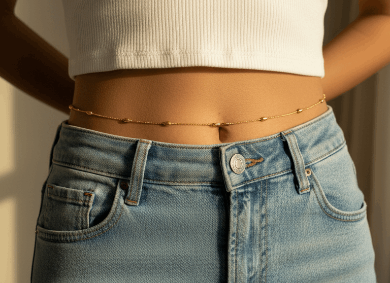 Anti Tarnish Golden Beads Charm Waist Chain 18K Gold Plated