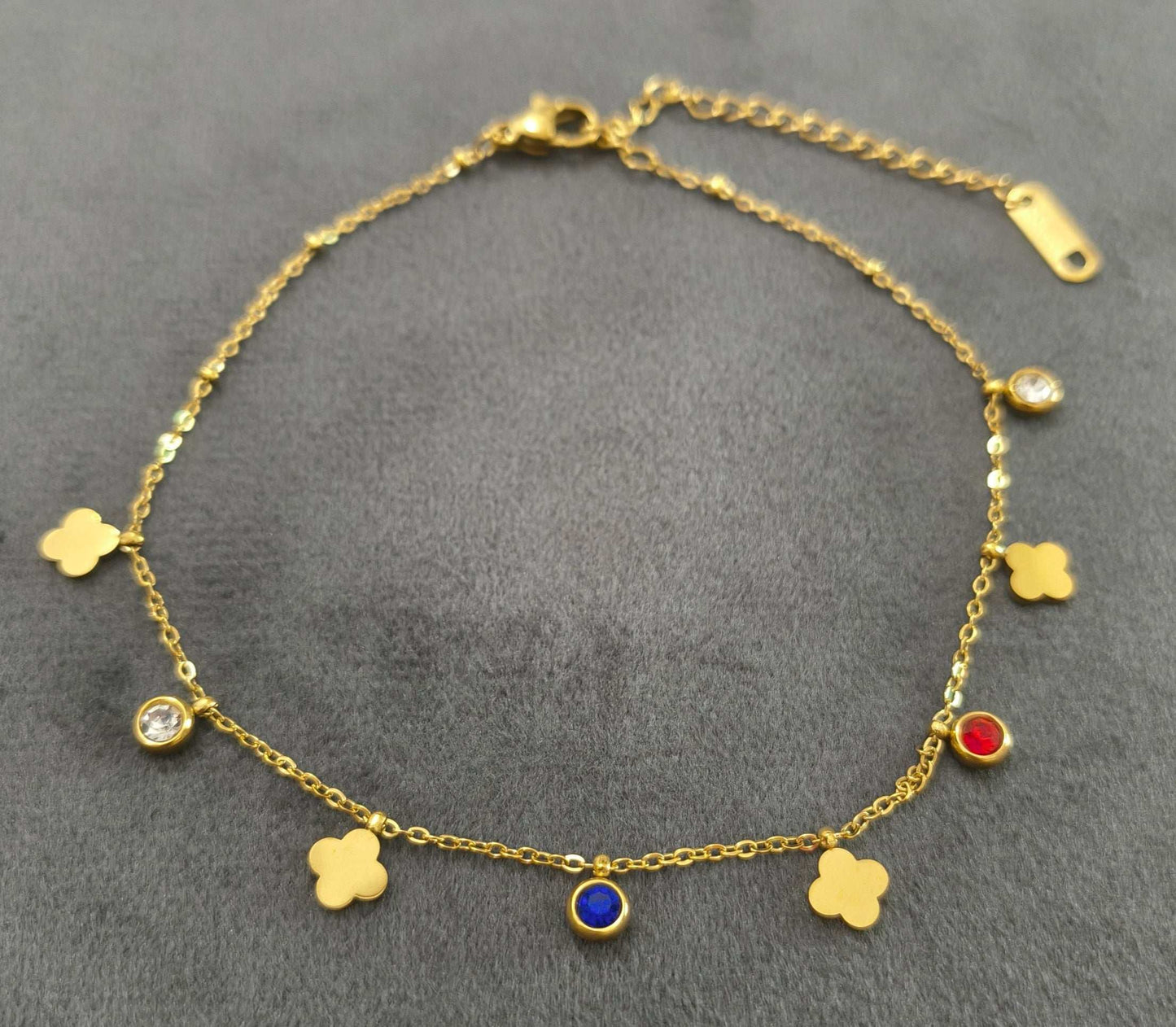 Anti Tarnish Golden Clover Charm Anklet 18K Gold Plated