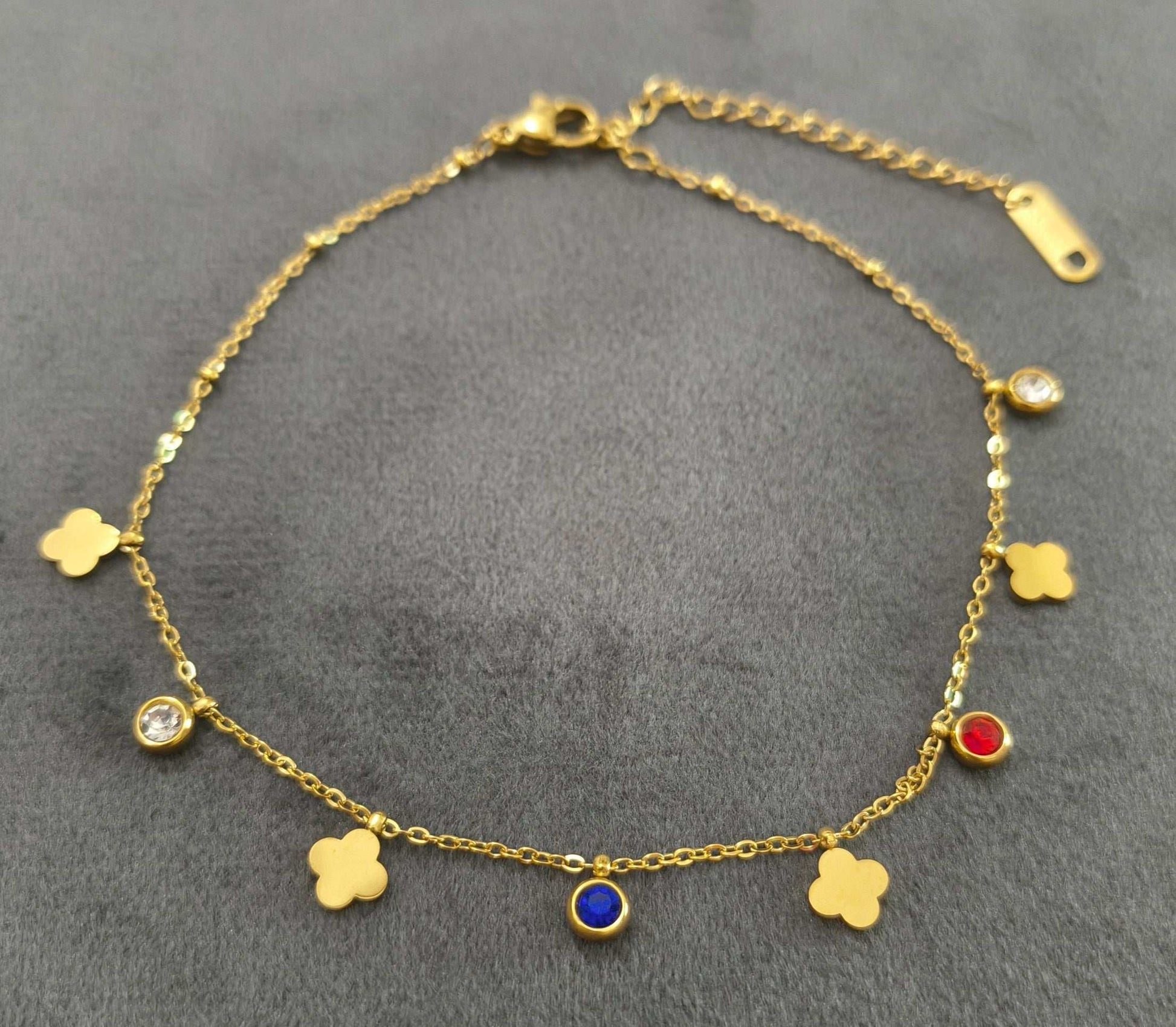 Anti Tarnish Golden Clover Charm Anklet 18K Gold Plated