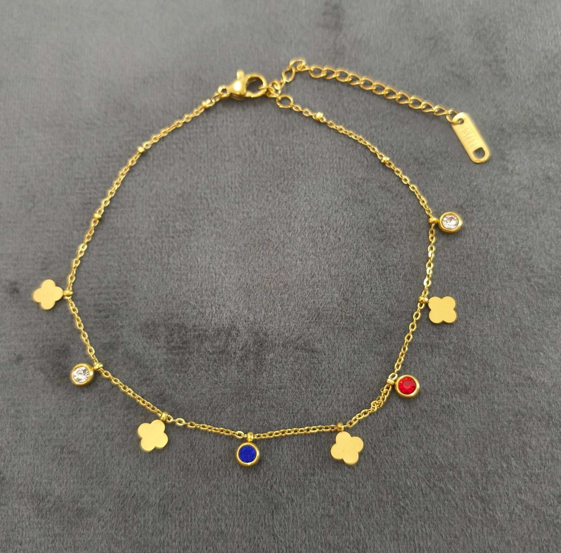 Anti Tarnish Golden Clover Charm Anklet 18K Gold Plated