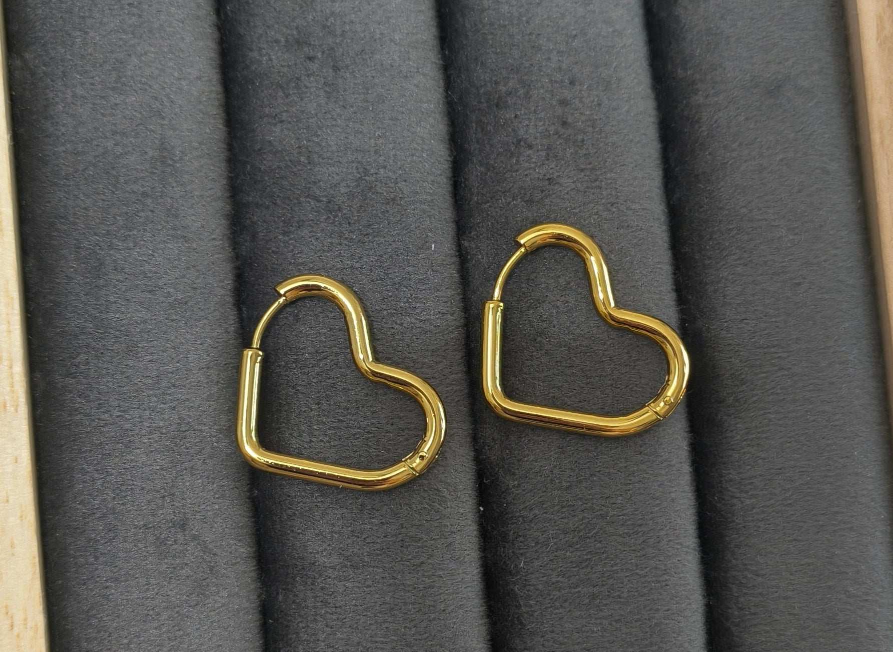 Anti Tarnish Golden Heart Hoop Earrings 18K Gold Plated