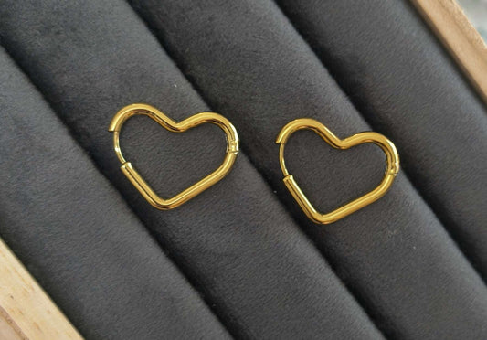 Anti Tarnish Golden Heart Hoop Earrings 18K Gold Plated