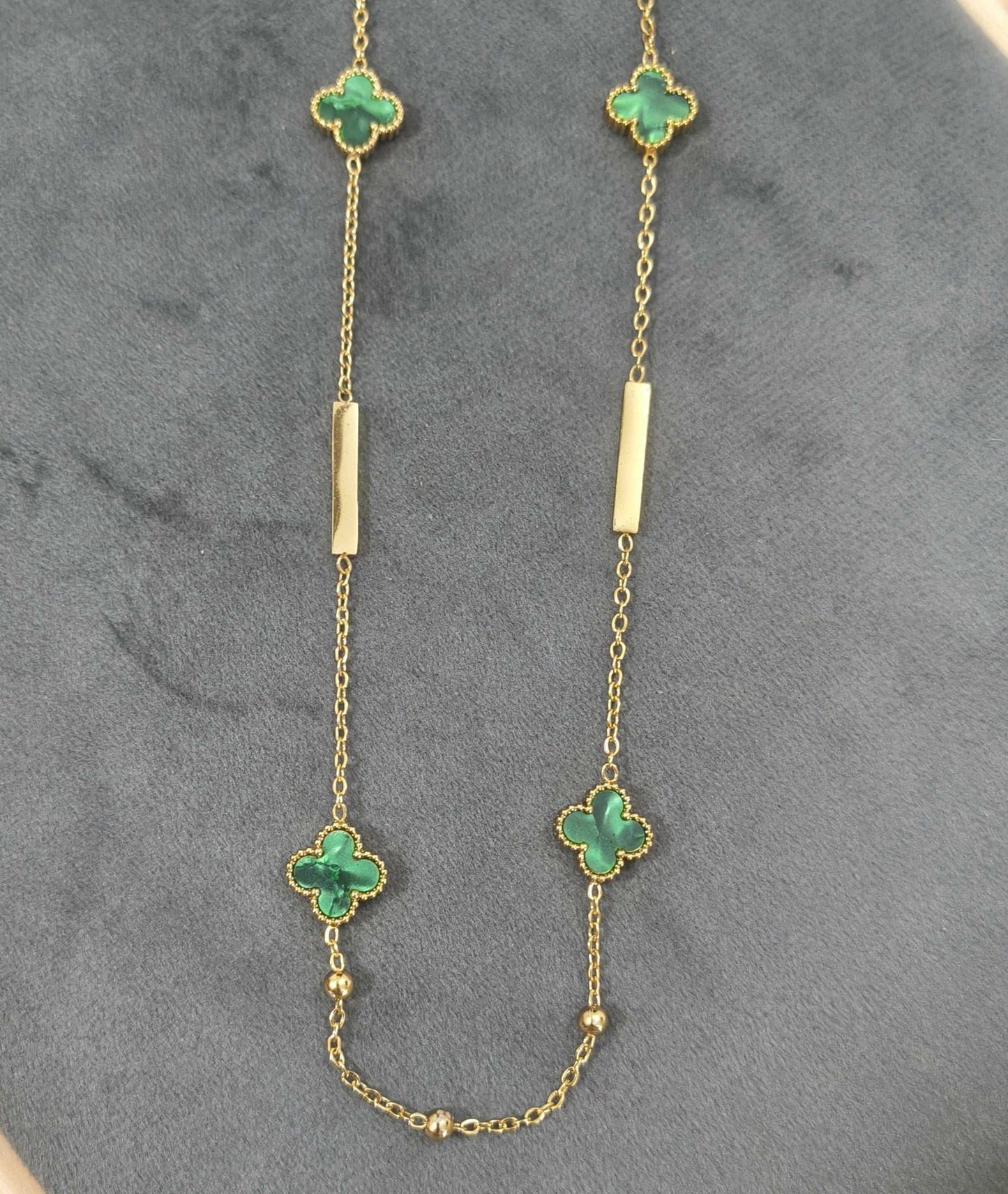 Anti Tarnish Green Clover Necklace 18K Gold Plated