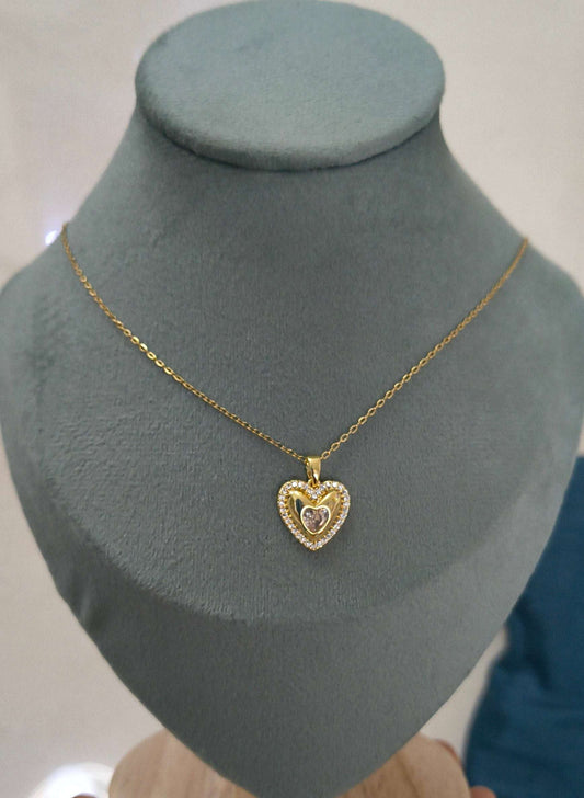 Anti Tarnish Heart Pendant Necklace 18K Gold Plated