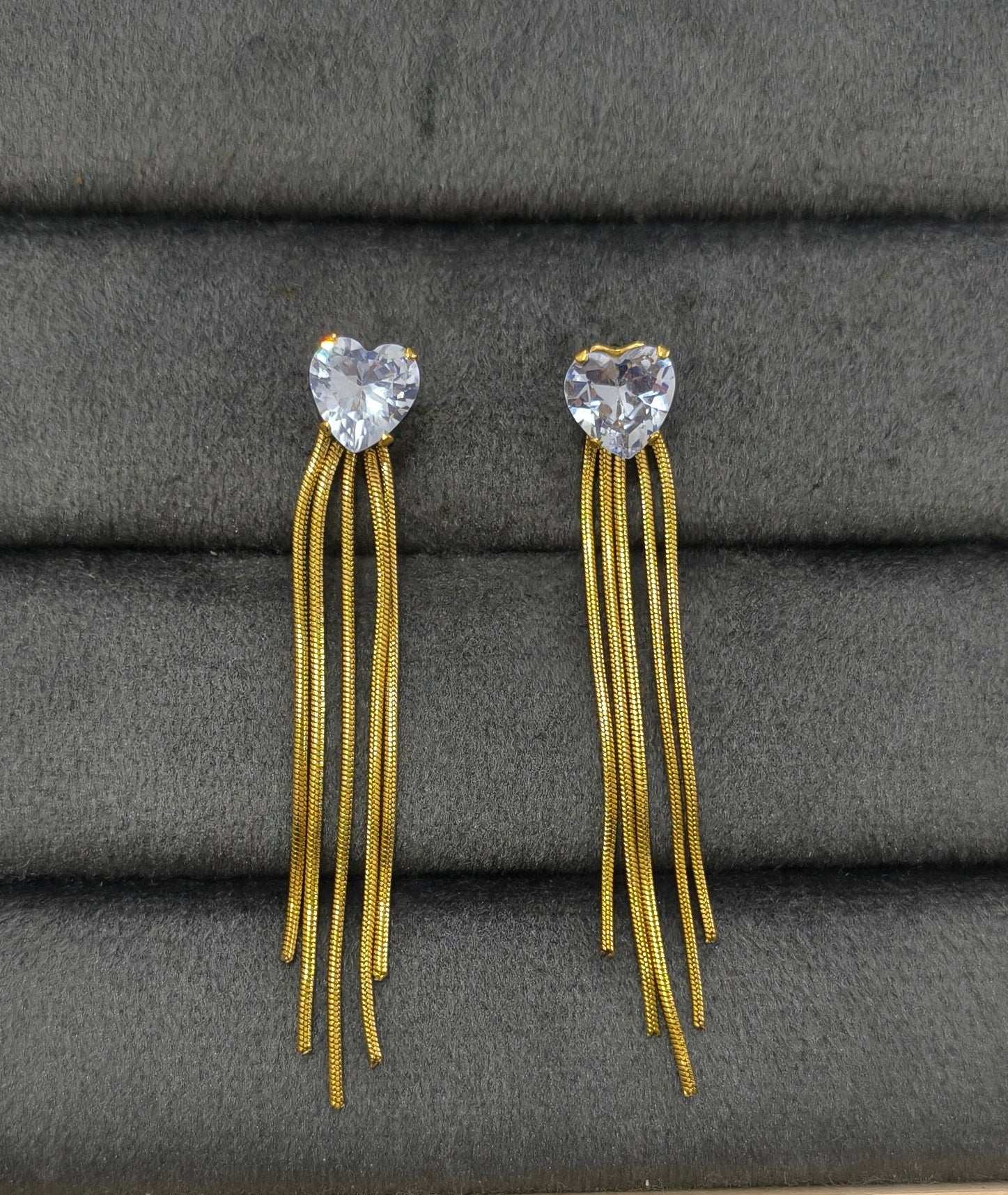Anti Tarnish Heart Solitaire Party Earrings 18K Gold Plated
