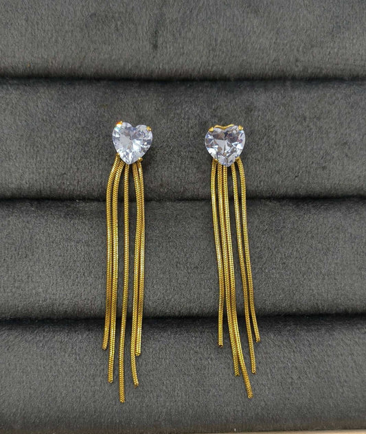 Anti Tarnish Heart Solitaire Party Earrings 18K Gold Plated