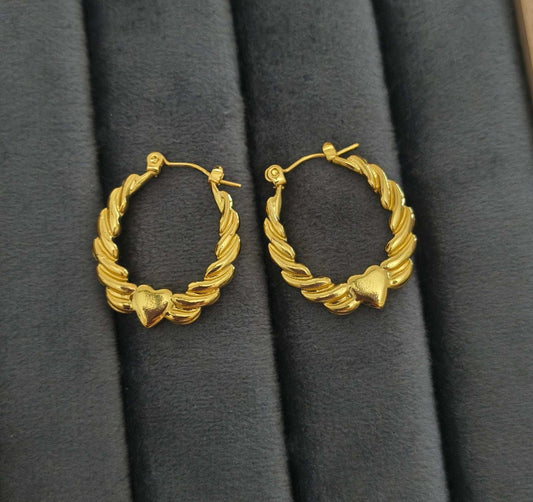 Anti Tarnish Heart Swirl Hoop Earrings 18K Gold Plated