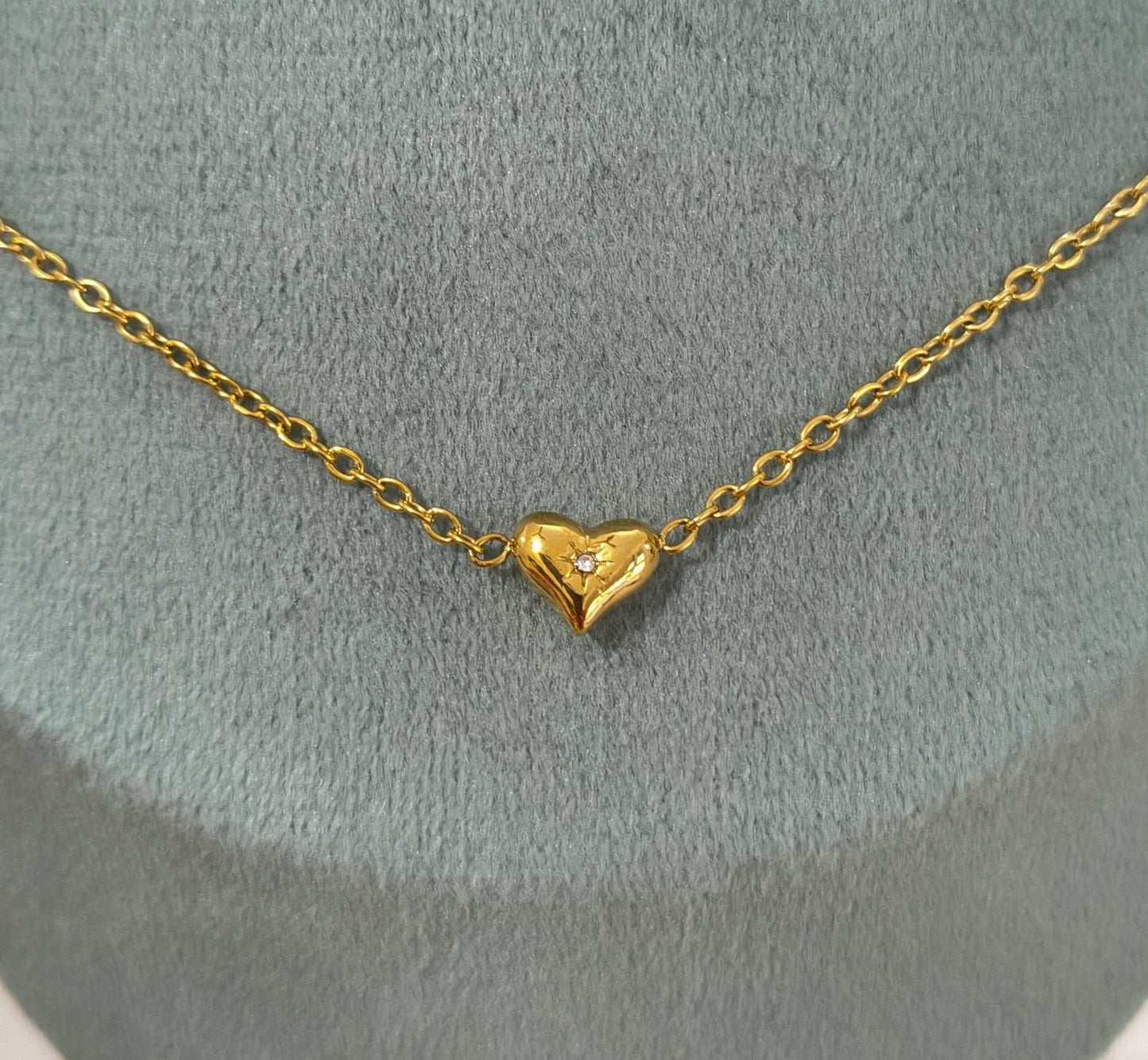 Anti Tarnish Hearts with Diamonds Necklace 18K Gold Plated