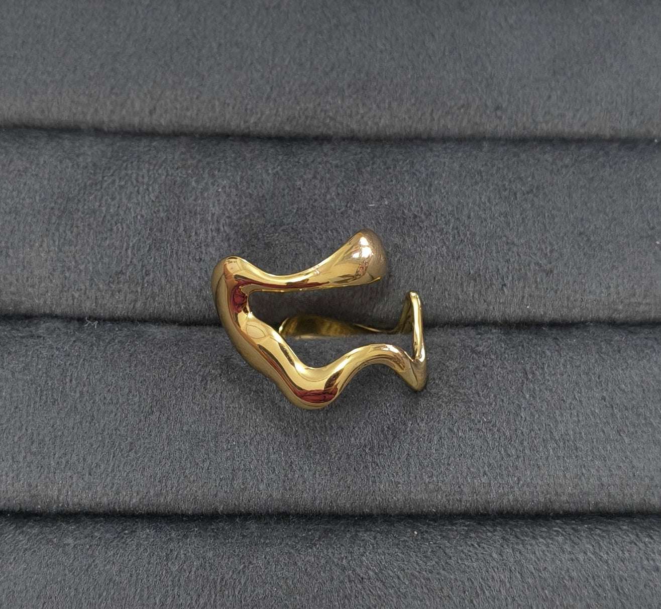 Anti Tarnish  Lava Waves Ring Adjustable 18K Gold Plated