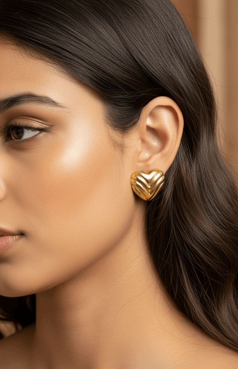 Anti Tarnish Love Rays Heart Stud Earrings 18K Gold Plated