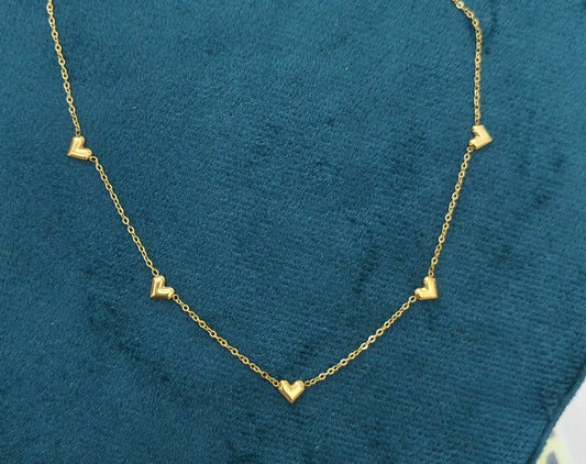 Anti Tarnish Minimal Hearts Chain Necklace 18K Gold Plated