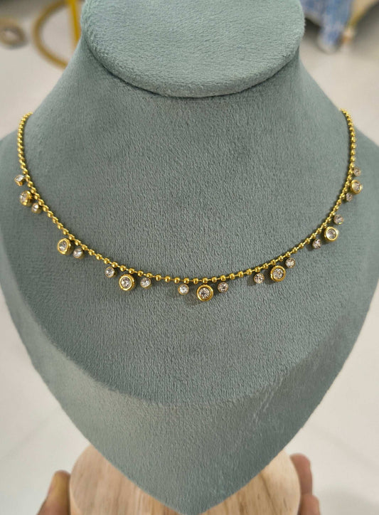 Anti Tarnish Multi Charm Solitaire Necklace 18K Gold Plated