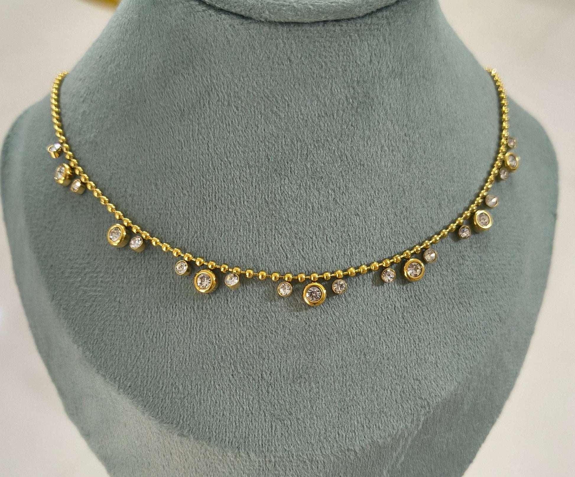 Anti Tarnish Multi Charm Solitaire Necklace 18K Gold Plated