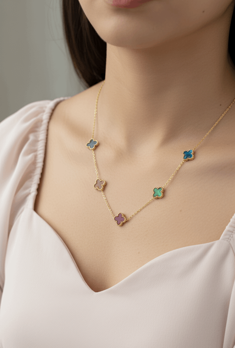 Anti Tarnish Multicolor Clover Necklace 18K Gold Plated