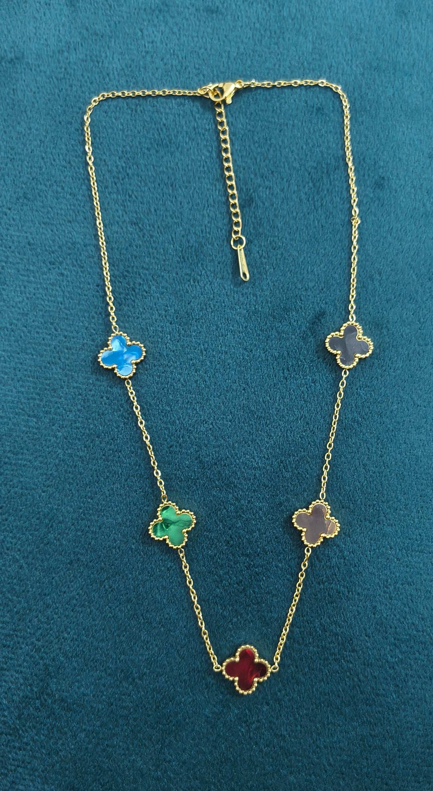 Anti Tarnish Multicolor Clover Necklace 18K Gold Plated