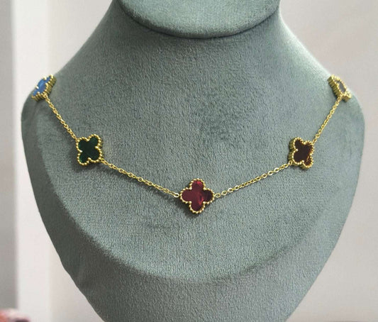 Anti Tarnish Multicolor Clover Necklace 18K Gold Plated
