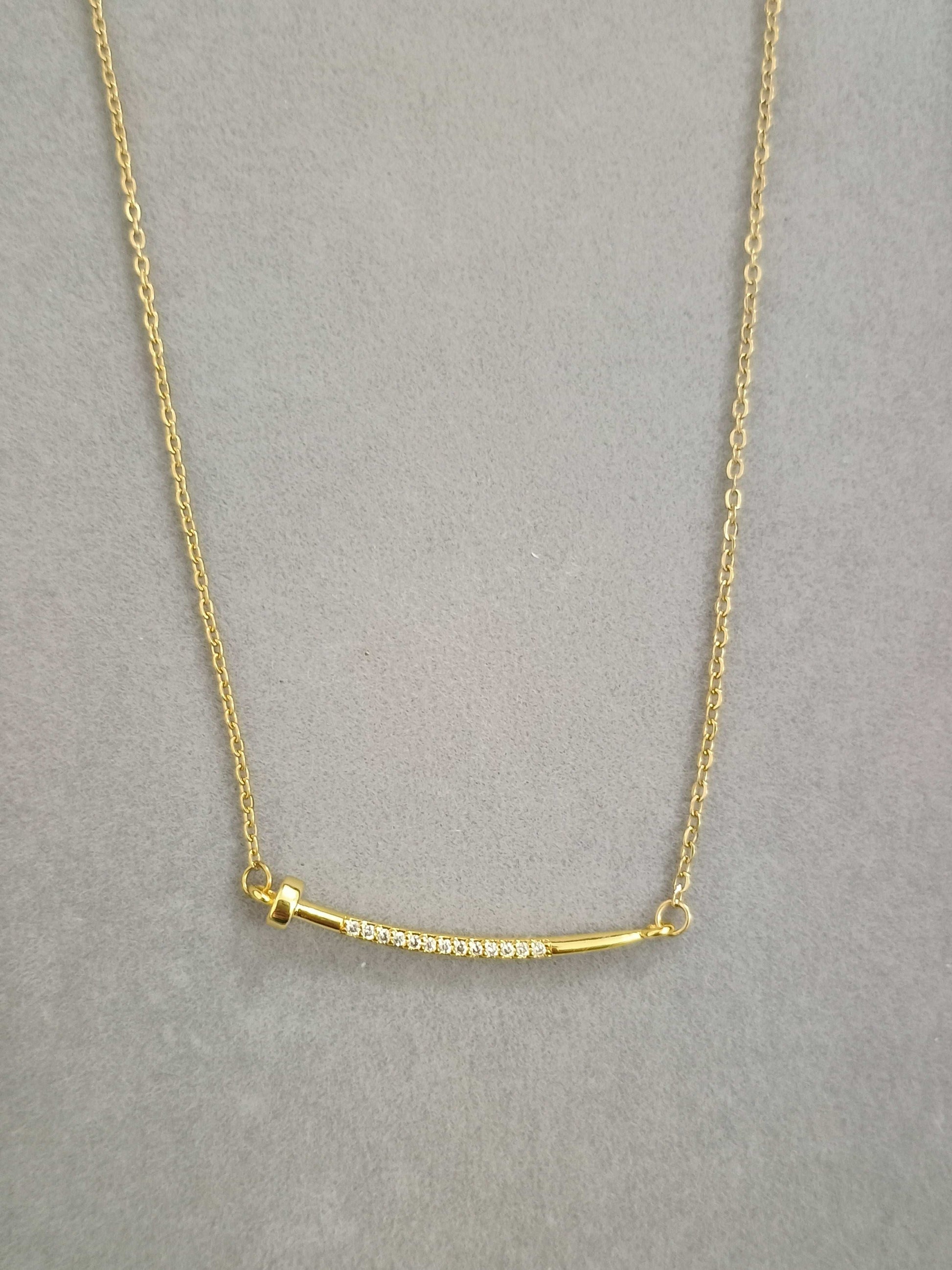 Anti Tarnish Nail Style Pendant Necklace 18K Gold Plated