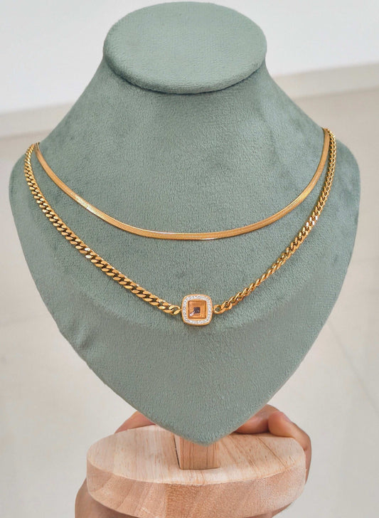 Anti Tarnish Necklace Double Layered Cuban gold Chain & Pendant