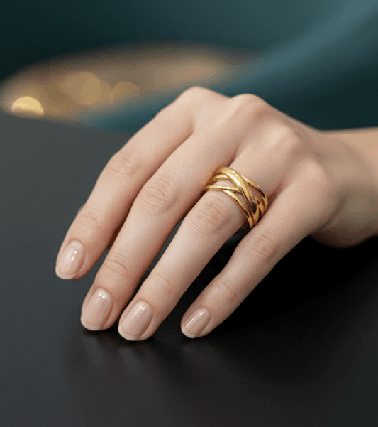 Anti Tarnish Overlapping Ring Adjustable 18K Gold Plated