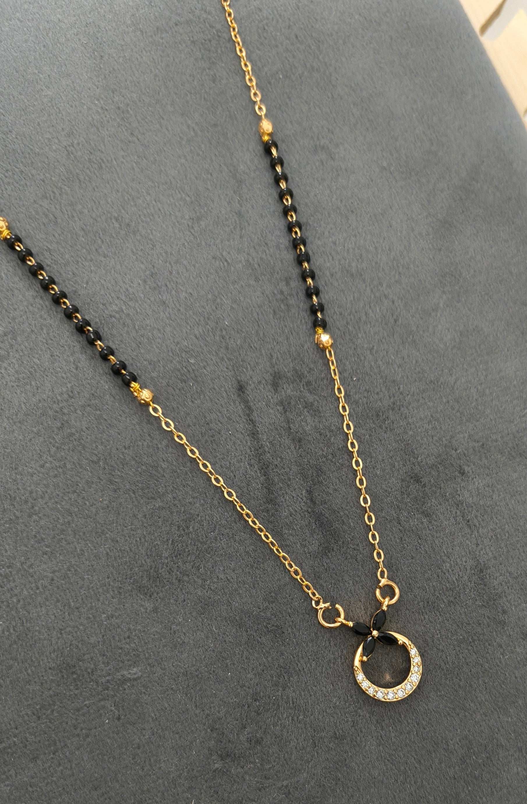 Anti Tarnish Rosegold Black Flower Mangalsutra 18K Gold Plated