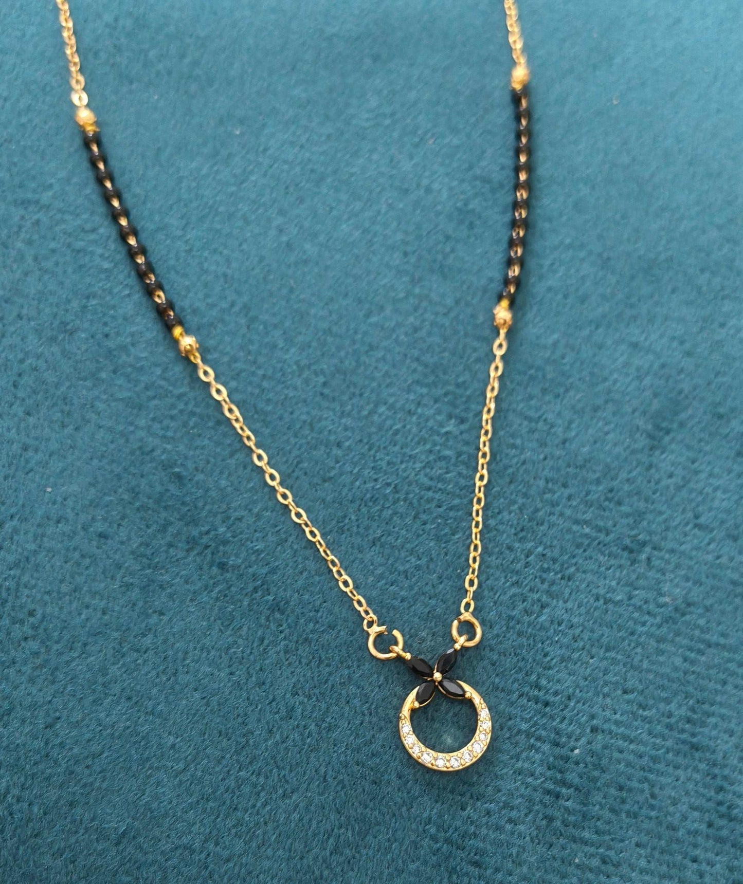 Anti Tarnish Rosegold Black Flower Mangalsutra 18K Gold Plated
