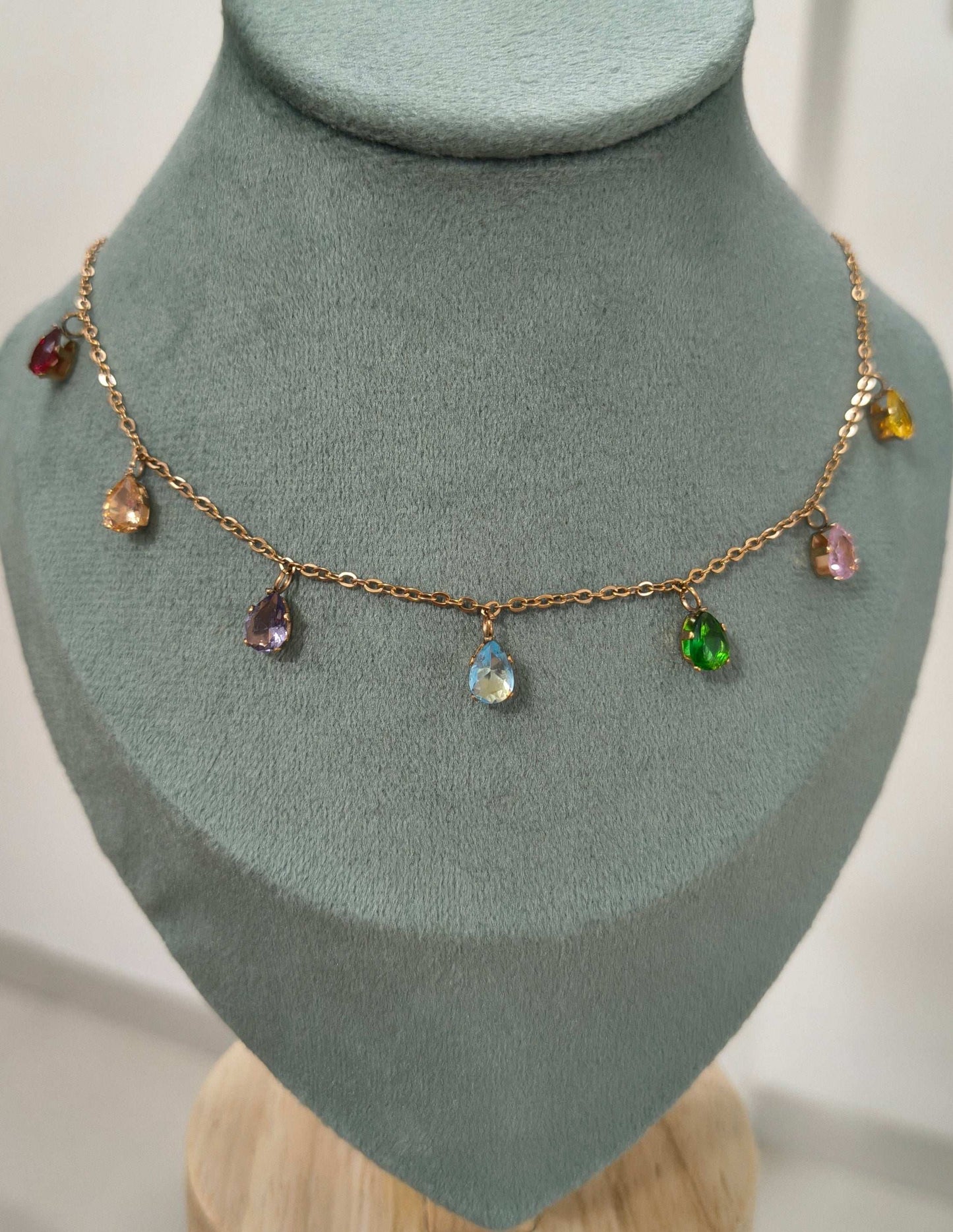 Anti Tarnish Rosegold Multicolor Diamond Drop Necklace