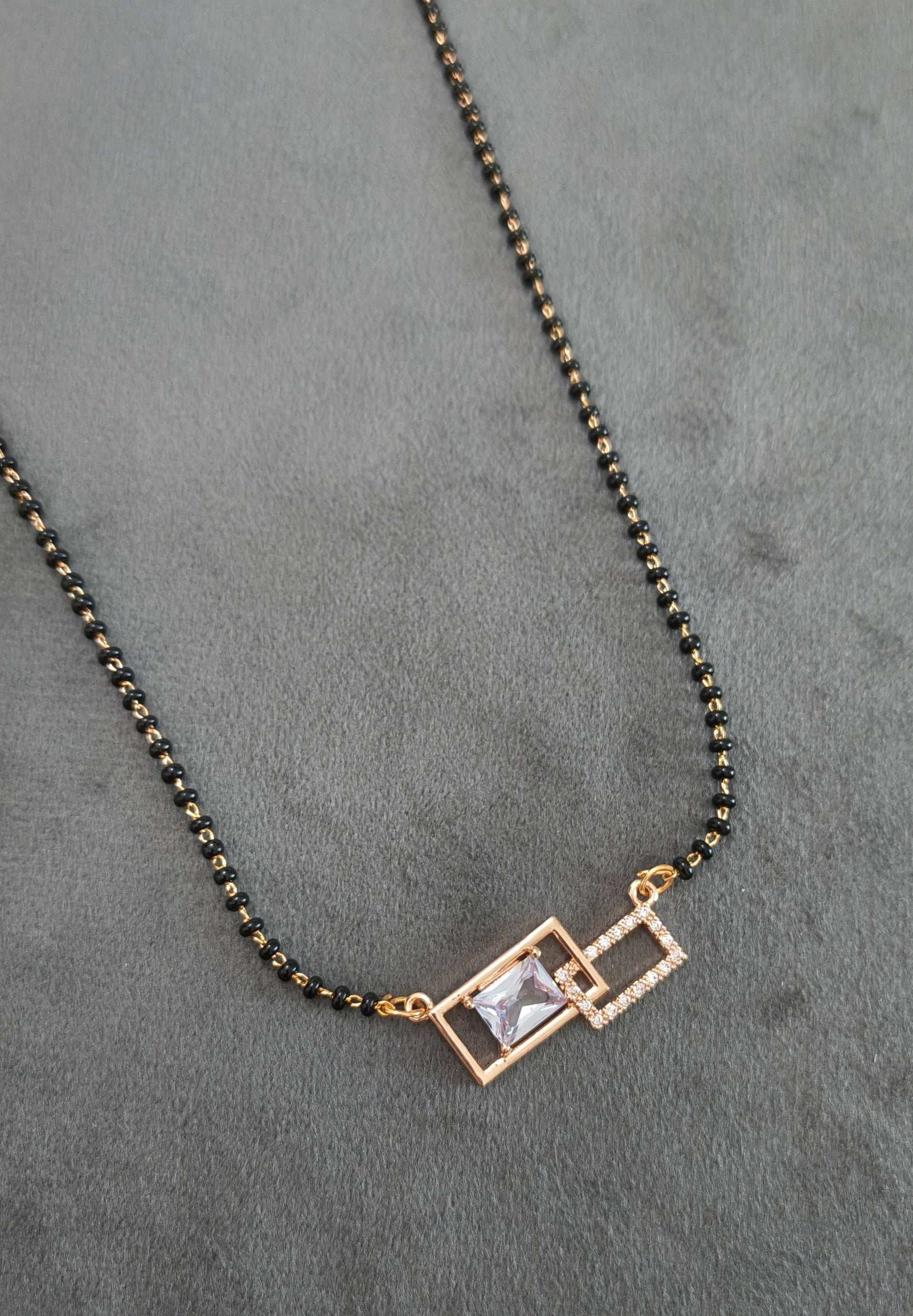 Anti Tarnish Rosegold Square Pendant Mangalsutra 18K Gold Plated