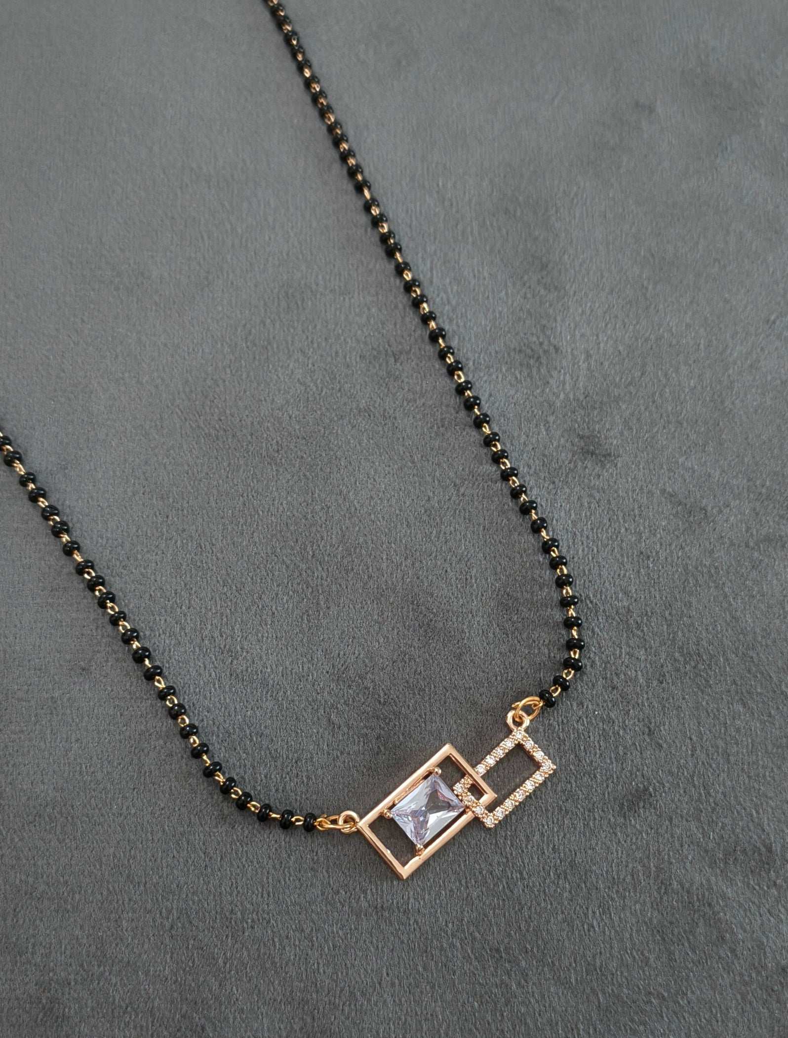 Anti Tarnish Rosegold Square Pendant Mangalsutra 18K Gold Plated