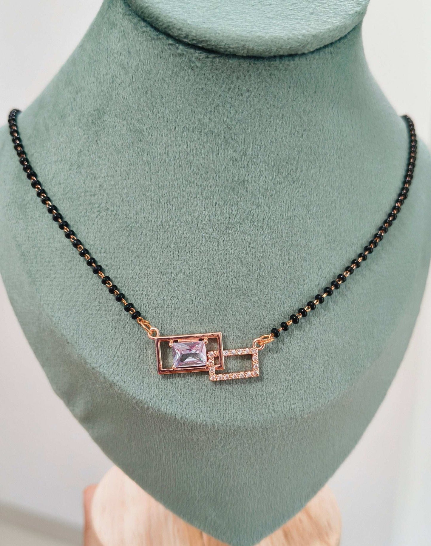Anti Tarnish Rosegold Square Pendant Mangalsutra 18K Gold Plated