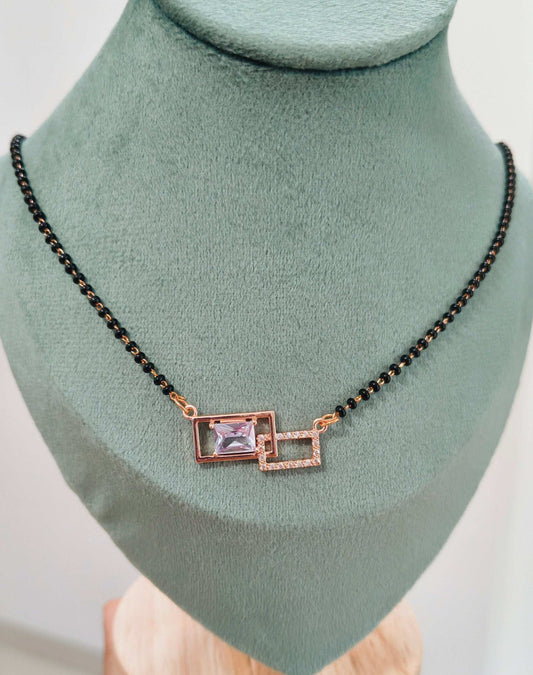 Anti Tarnish Rosegold Square Pendant Mangalsutra 18K Gold Plated