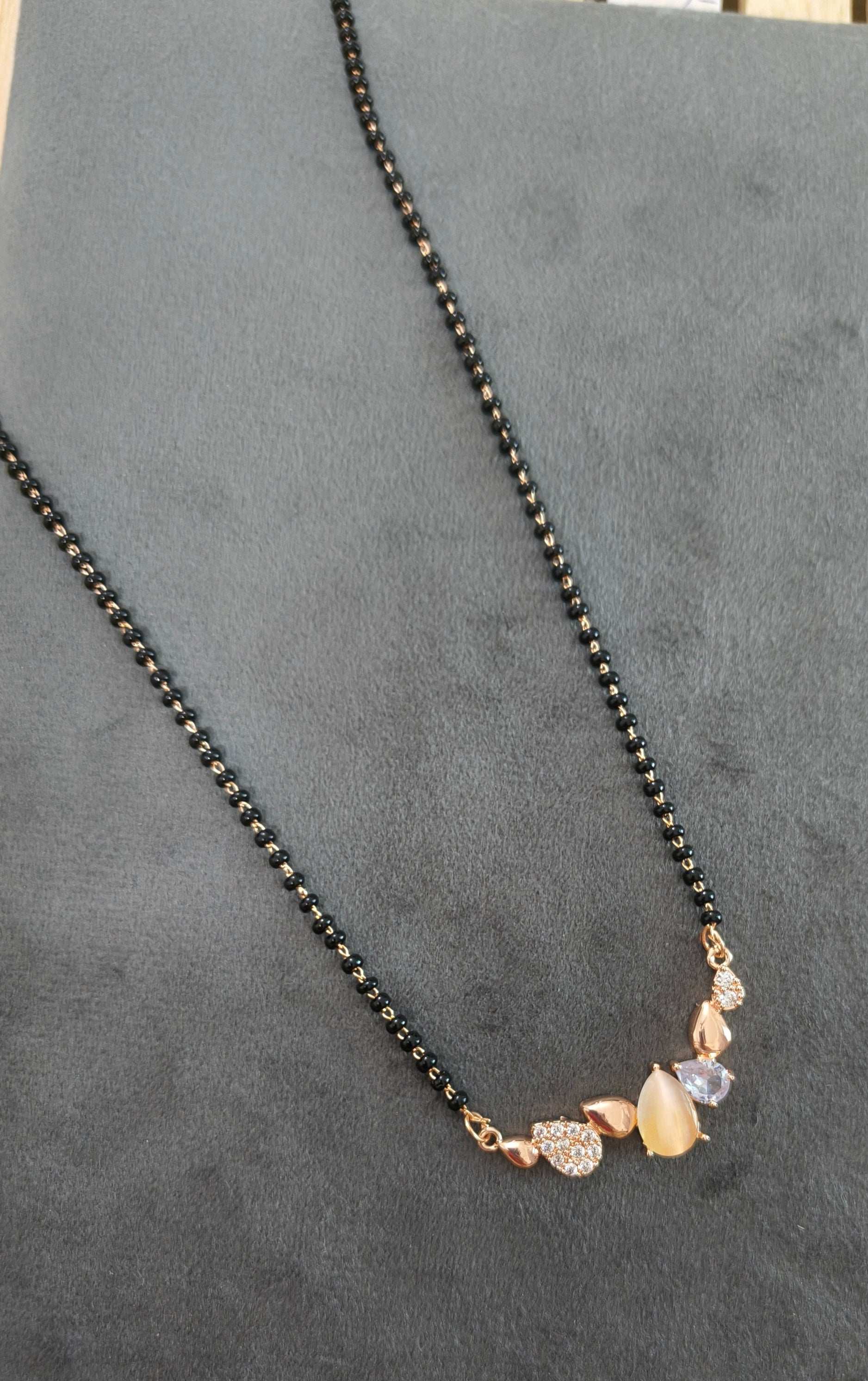 Anti Tarnish Rosegold Stone Pendant Mangalsutra 18K Gold Plated
