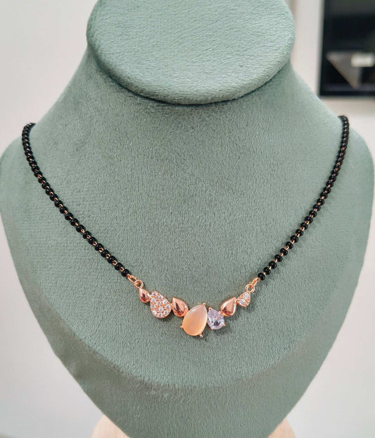 Anti Tarnish Rosegold Stone Pendant Mangalsutra 18K Gold Plated