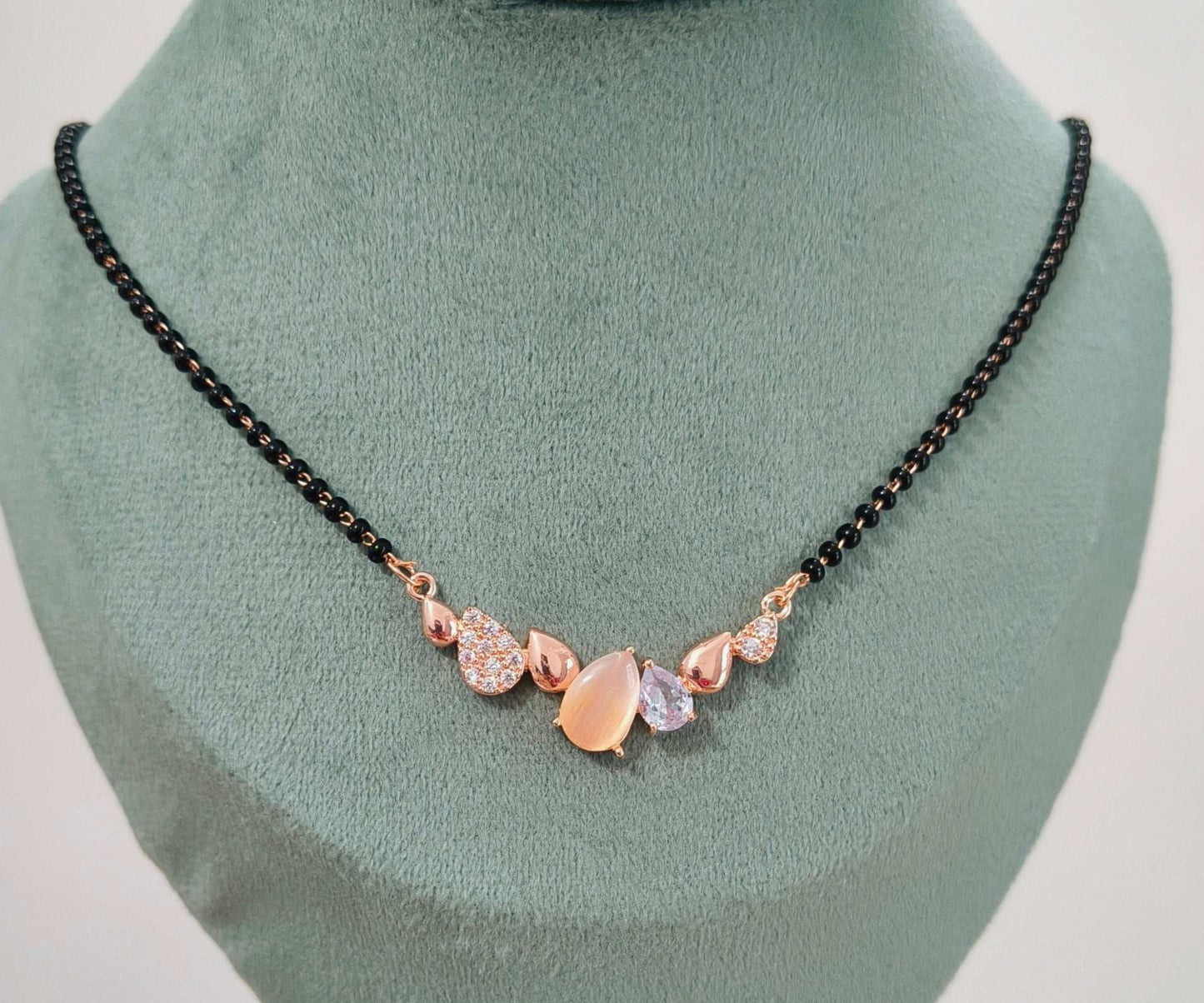 Anti Tarnish Rosegold Stone Pendant Mangalsutra 18K Gold Plated