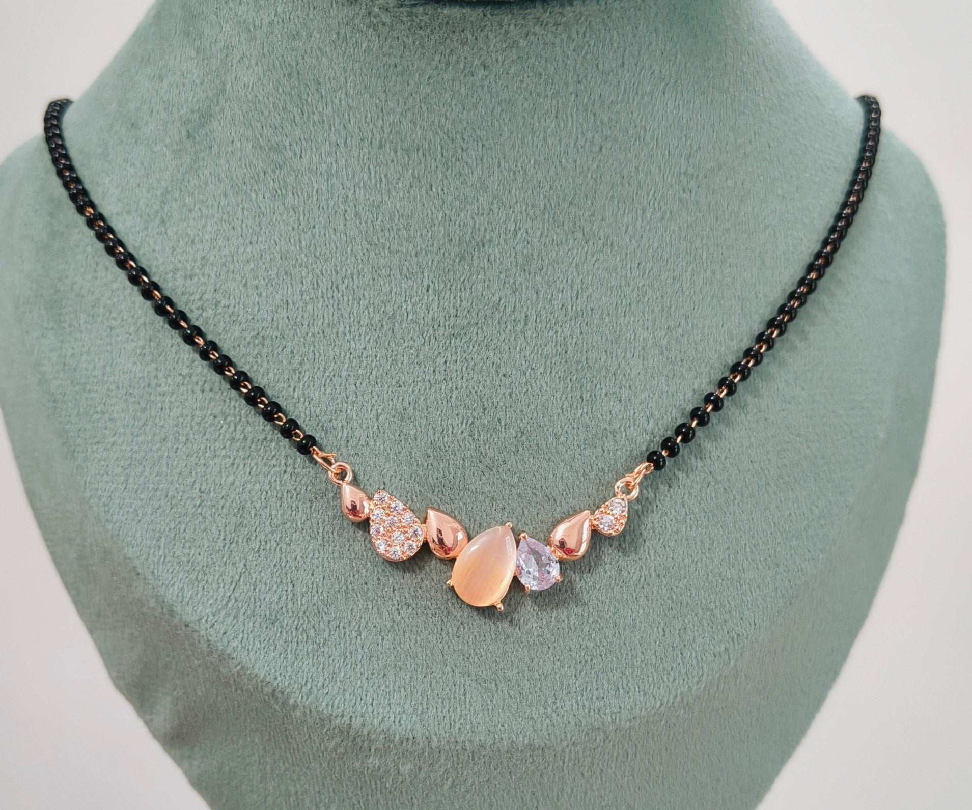 Anti Tarnish Rosegold Stone Pendant Mangalsutra 18K Gold Plated