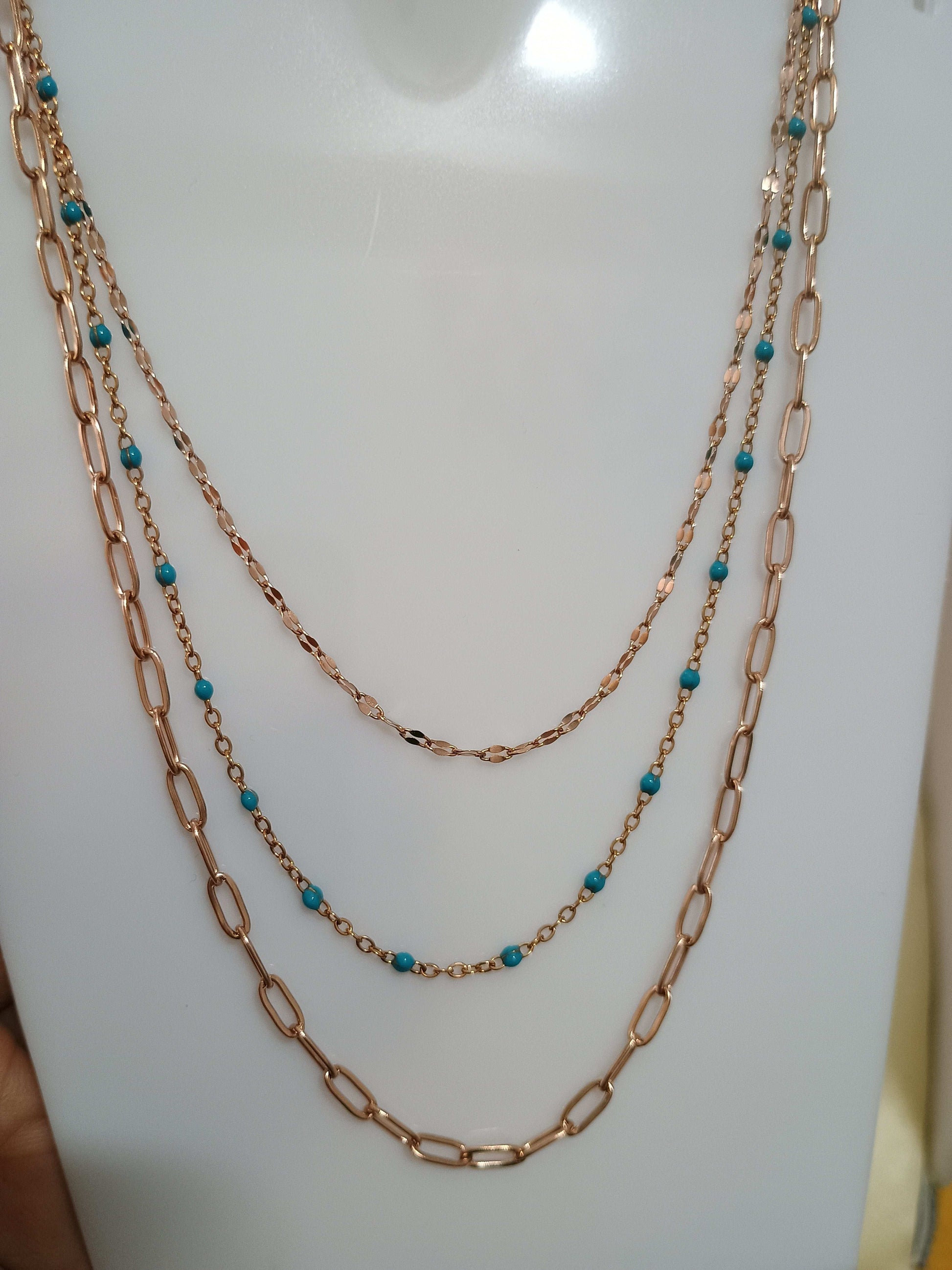 Anti Tarnish Rosegold Three Layered Chain Necklace