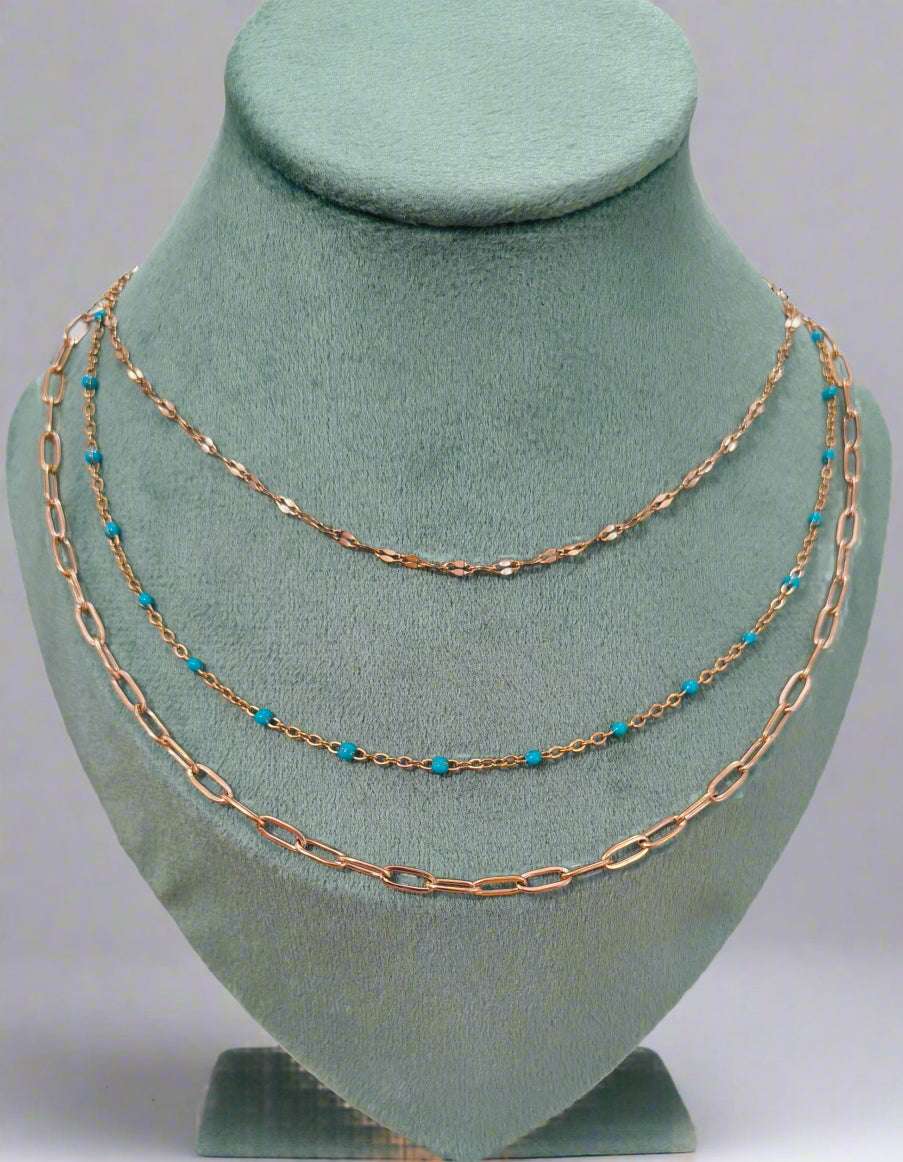Anti Tarnish Rosegold Three Layered Chain Necklace