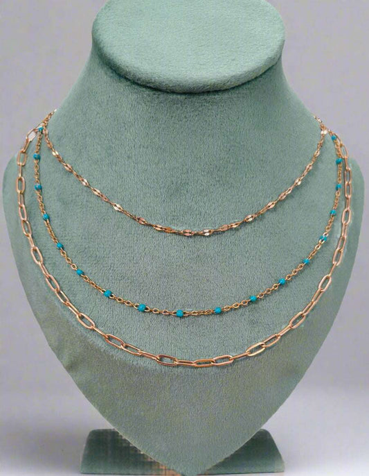 Anti Tarnish Rosegold Three Layered Chain Necklace