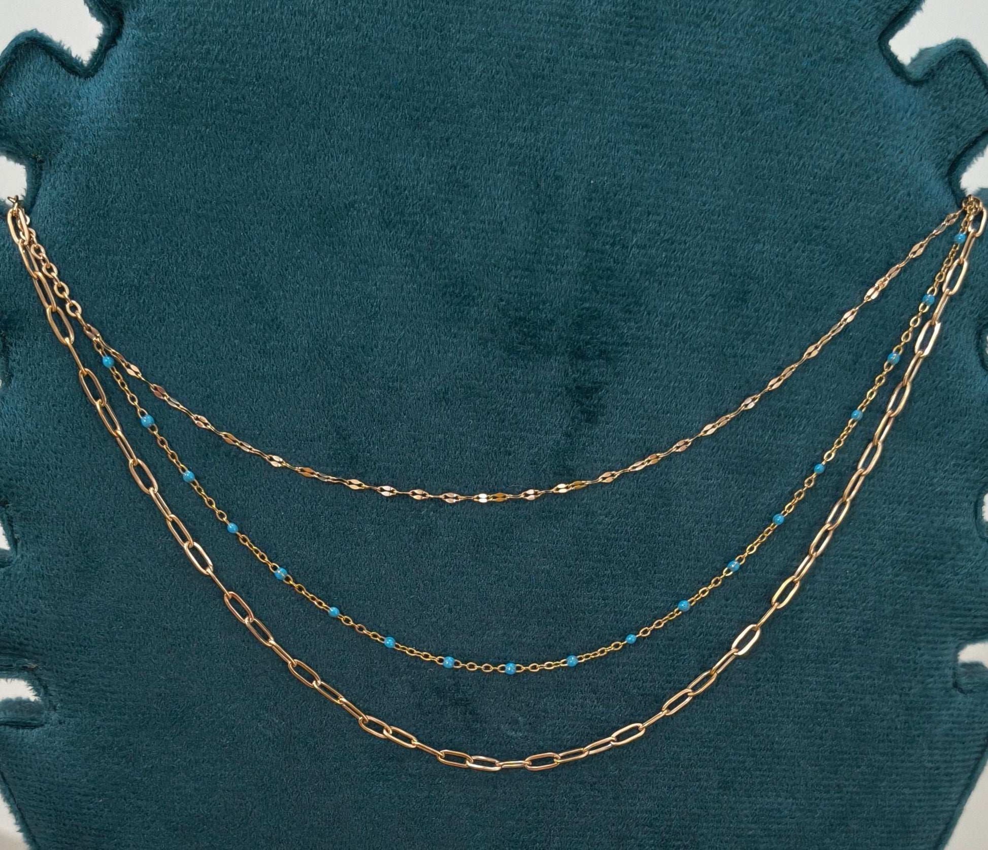 Anti Tarnish Rosegold Three Layered Chain Necklace