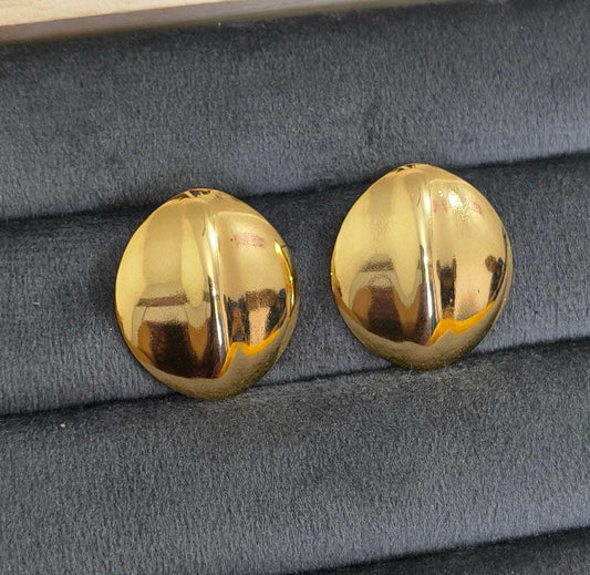 Anti Tarnish Round Big Stud Earrings 18K Gold Plated