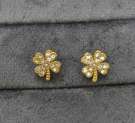 Anti Tarnish Shiny Clover Stud Earrings 18K Gold Plated