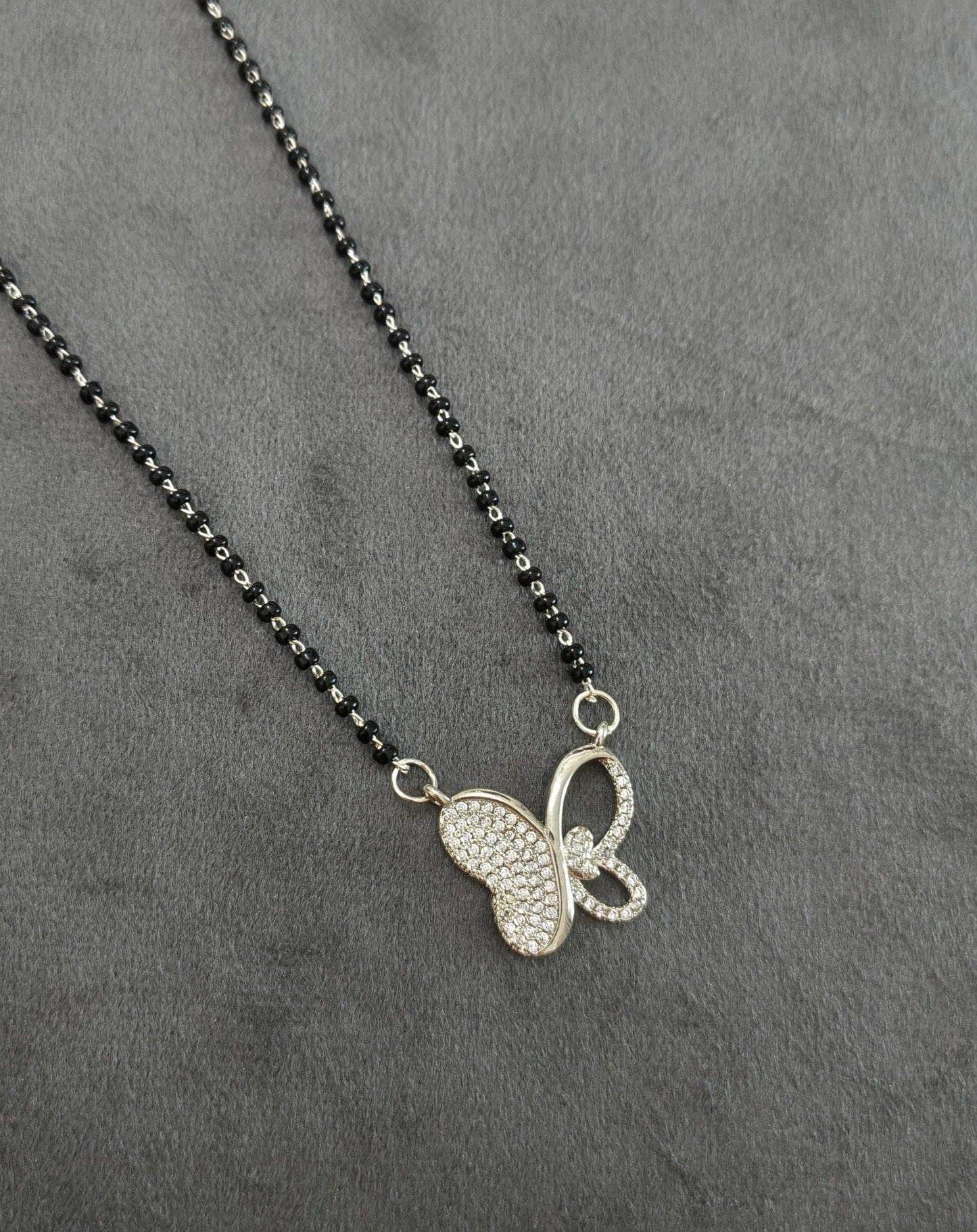 Anti Tarnish Silver Toned Butterfly Mangalsutra Necklace