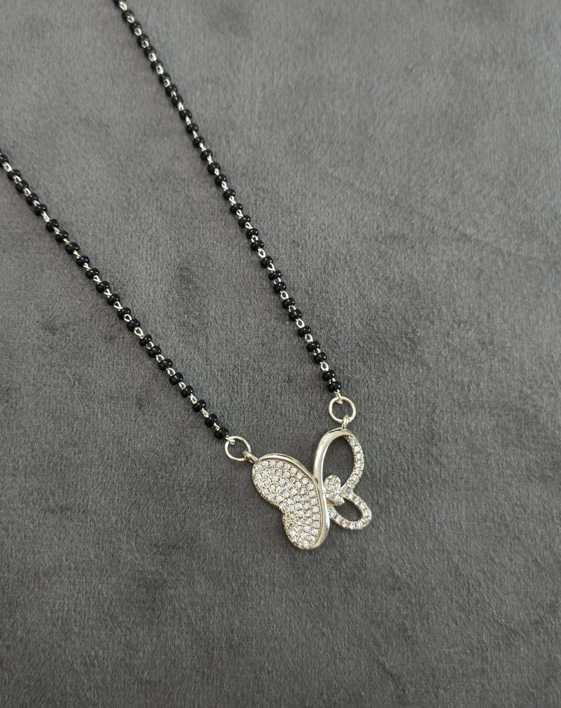 Anti Tarnish Silver Toned Butterfly Mangalsutra Necklace