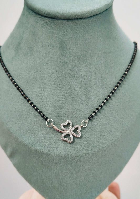 Anti Tarnish Silver Toned Flower Pendant Mangalsutra Necklace