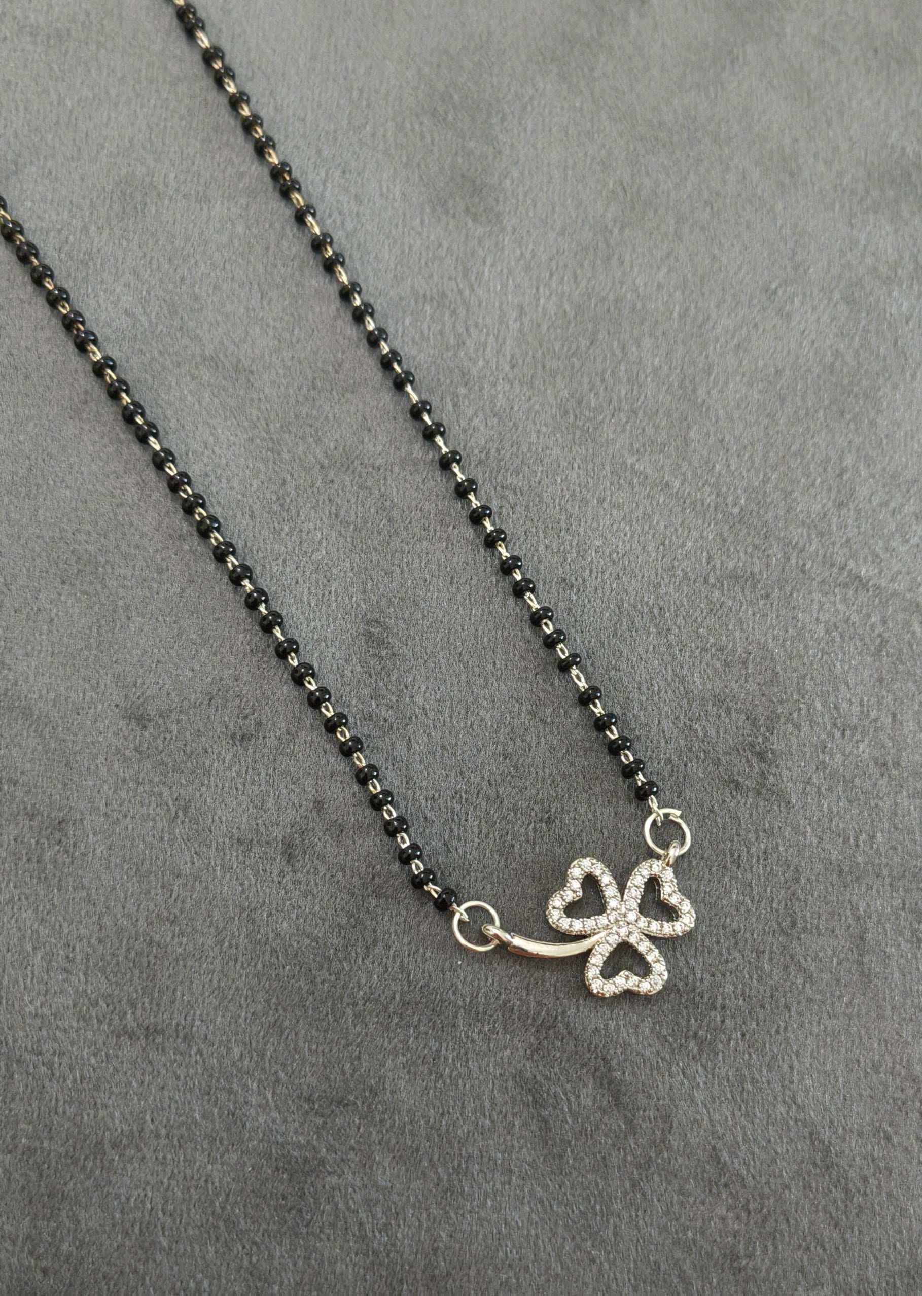 Anti Tarnish Silver Toned Flower Pendant Mangalsutra Necklace