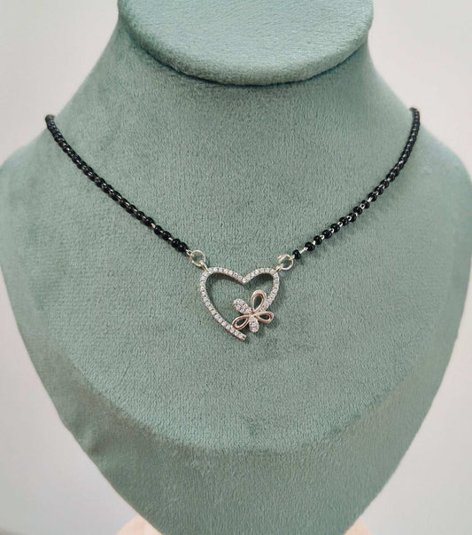 Anti Tarnish Silver Toned Heart Pendant Mangalsutra Necklace