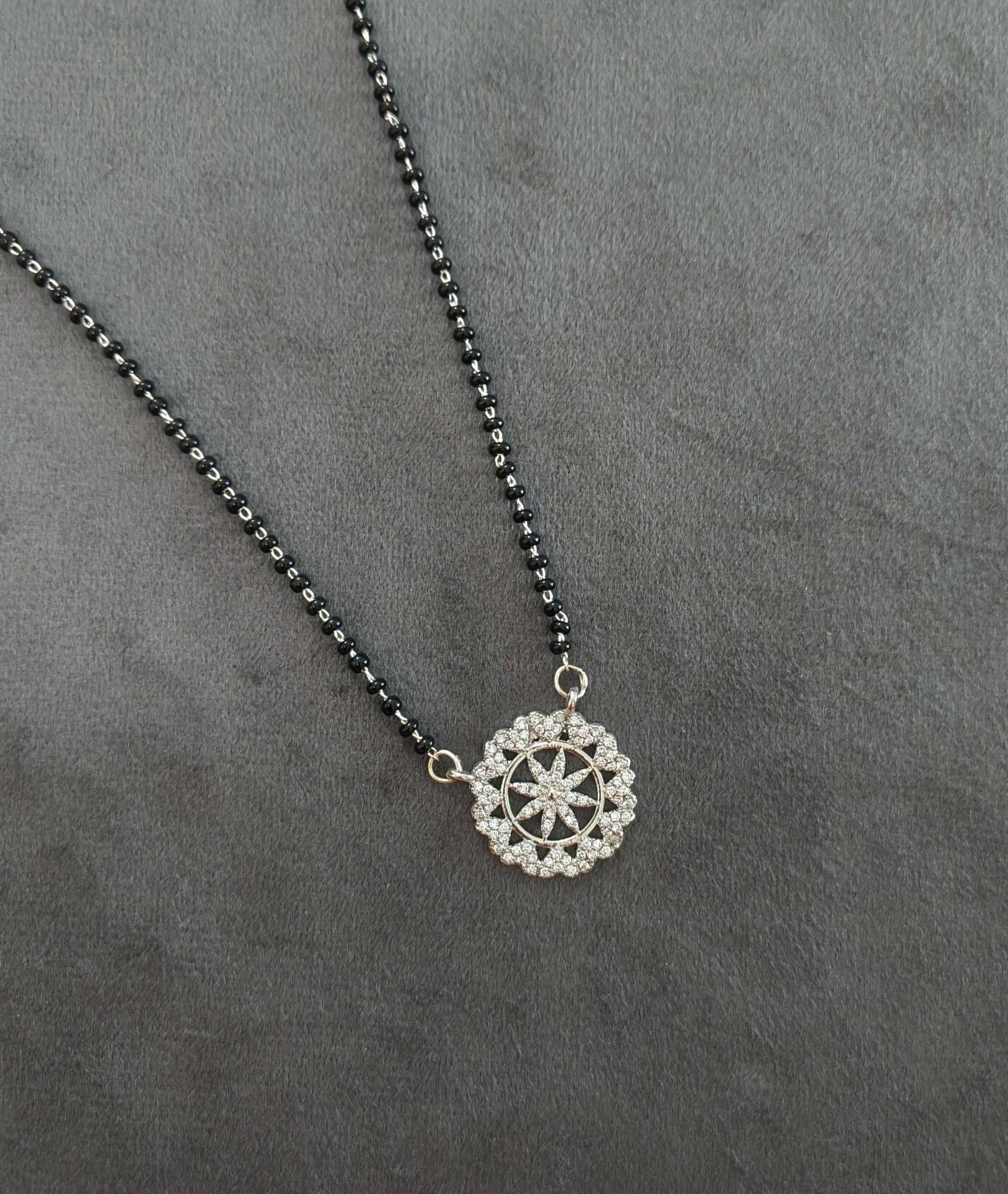 Anti Tarnish Silver Toned Round Pendant Mangalsutra Necklace