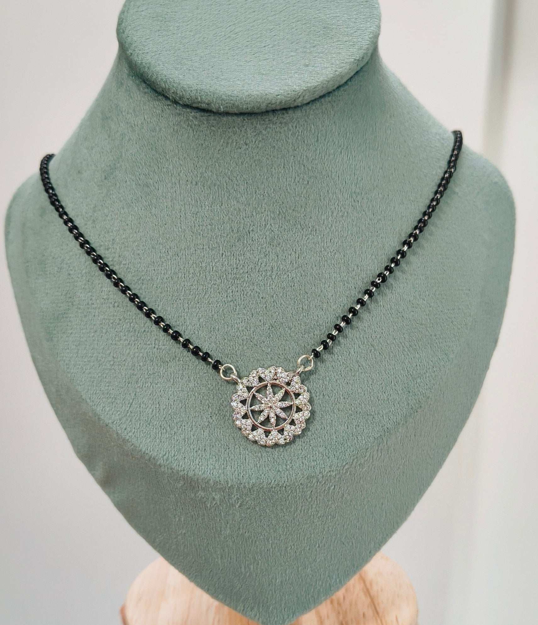 Anti Tarnish Silver Toned Round Pendant Mangalsutra Necklace