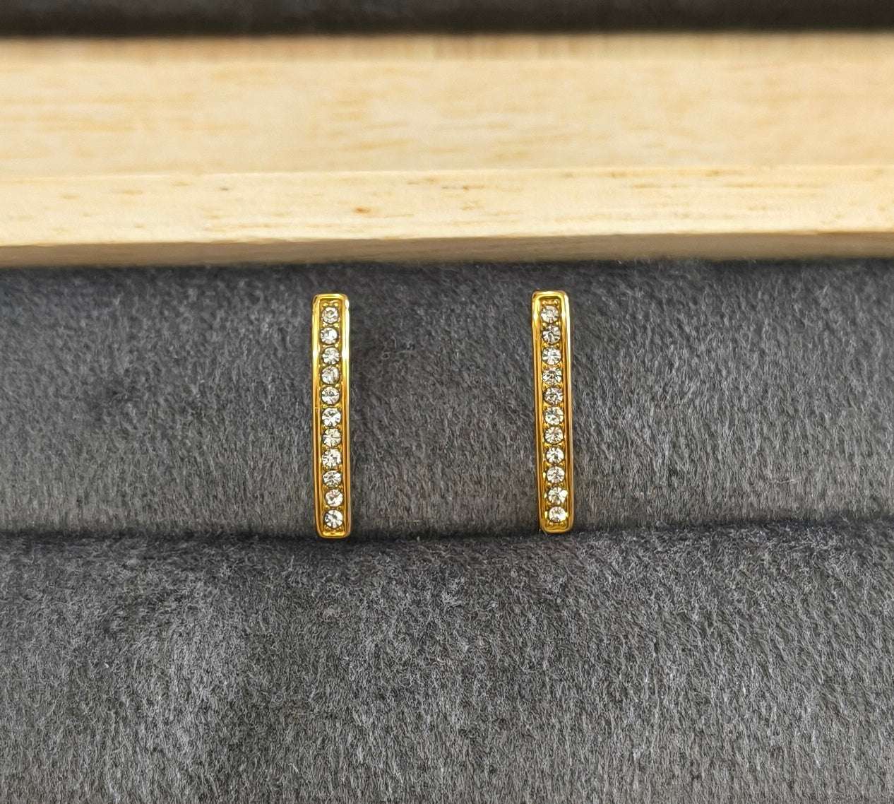 Anti Tarnish Slim Line Solitaire Earrings 18K Gold Plated